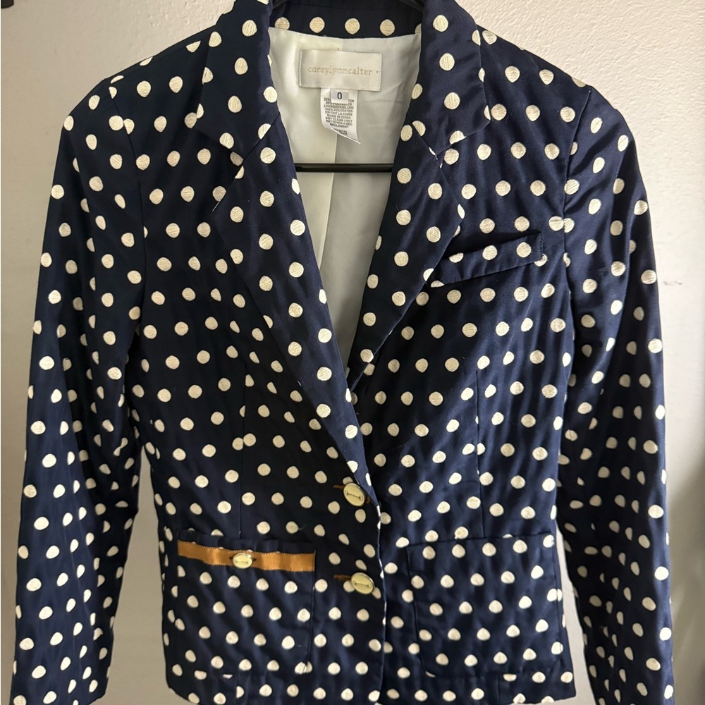 Navy Polka Dot Blazer by Anthropologie